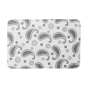 Black and White Paisley Pattern Bath Mat