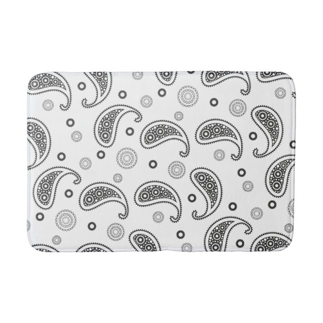 Black and White Paisley Pattern Bath Mat (Front)
