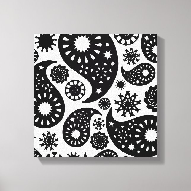 Black and White Paisley Pattern. Canvas Print (Front)