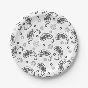 Black and White Paisley Pattern Paper Plate