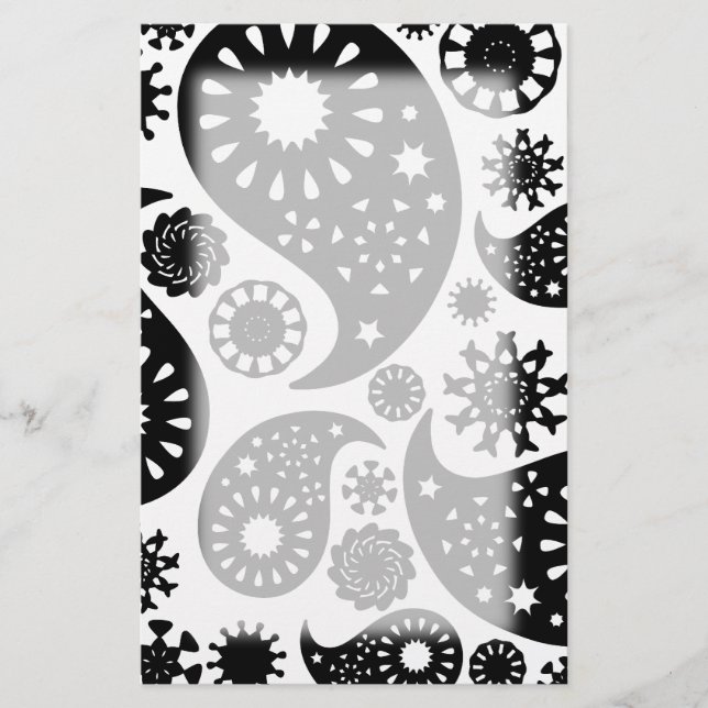 Black and White Paisley Pattern. Stationery (Front)
