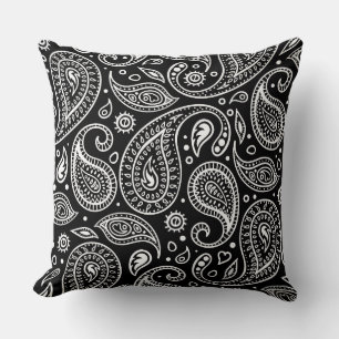 Black and white paisley pattern throw pillow