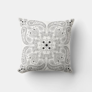 Black and White Paisley Pattern Throw Pillow