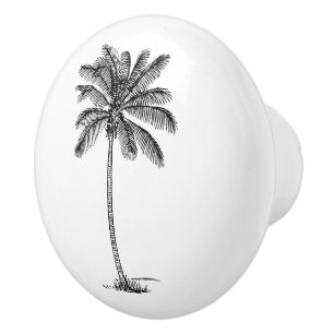 Black and White Palm Palmetto Tree Ceramic Knob