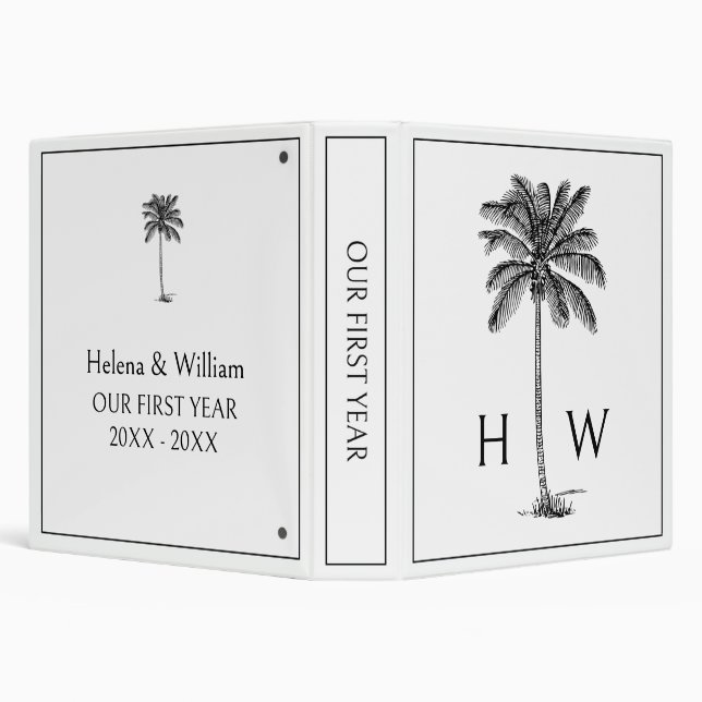 Black and White Palm Palmetto Tree Monogram Binder (Background)