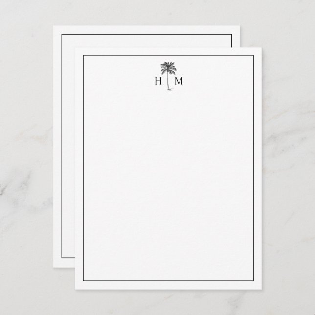 Black and White Palm Palmetto Tree Monogram Card (Front/Back)