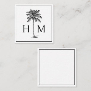Black and White Palm Palmetto Tree Monogram Card