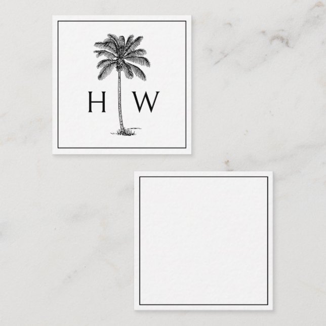 Black and White Palm Palmetto Tree Monogram Card (Front/Back)