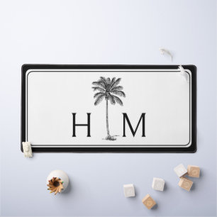 Black and White Palm Palmetto Tree Monogram Desk Mat