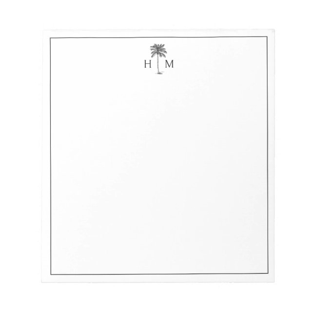 Black and White Palm Palmetto Tree Monogram Notepad (Front)