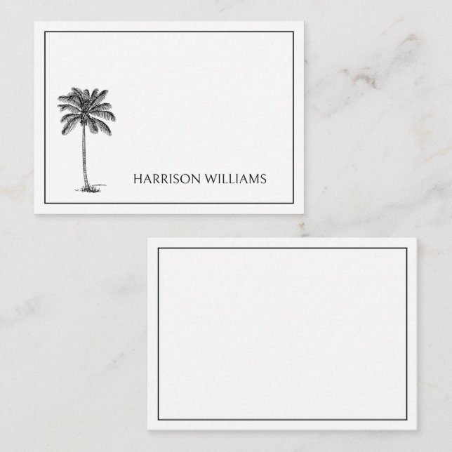 Black and White Palm Palmetto Tree Personalized Card (Front/Back)