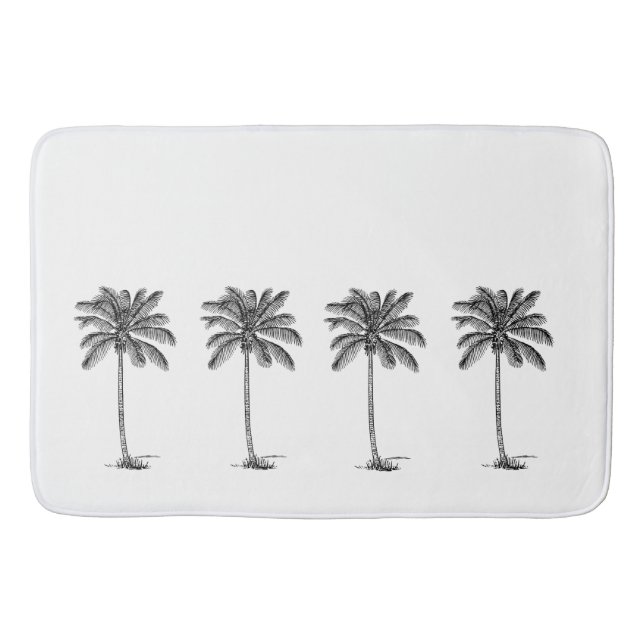 Black and White Palm Palmetto Trees Bath Mat (Front)