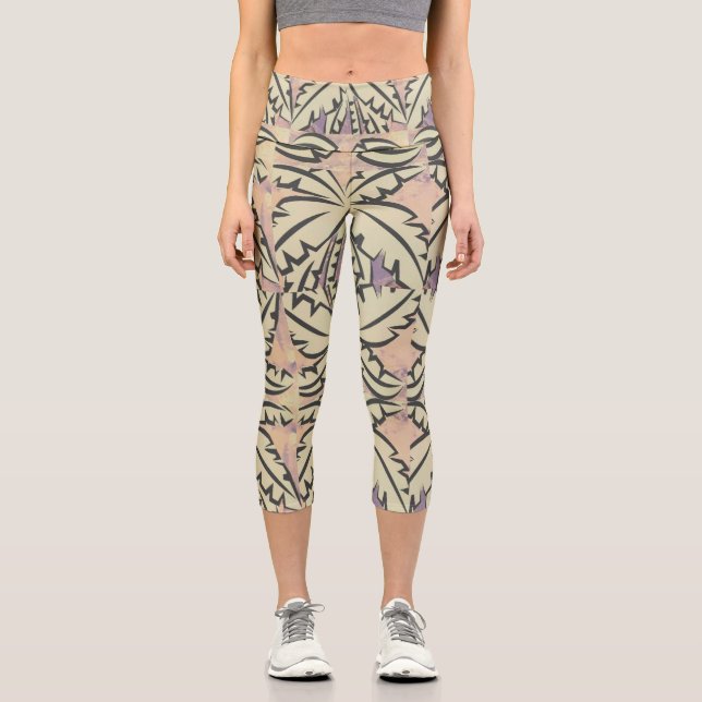 Black and White Palm Tree Capri Leggings (Front)