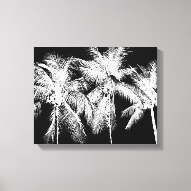 Black and white palm tree tropical summer canvas print (Front)