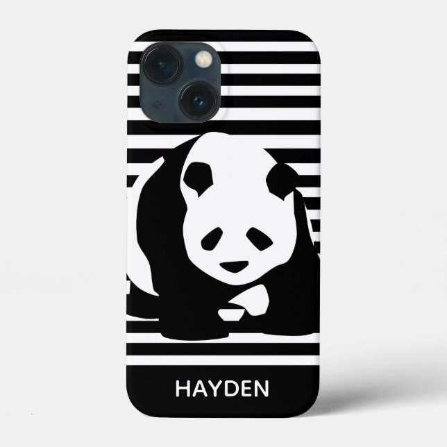 Black and White Panda and Stripes Personalised Case-Mate iPhone Case (Back)