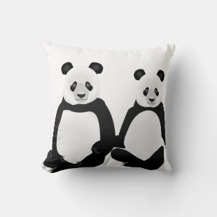 Black and White Panda Bear and Cubs Throw Pillow