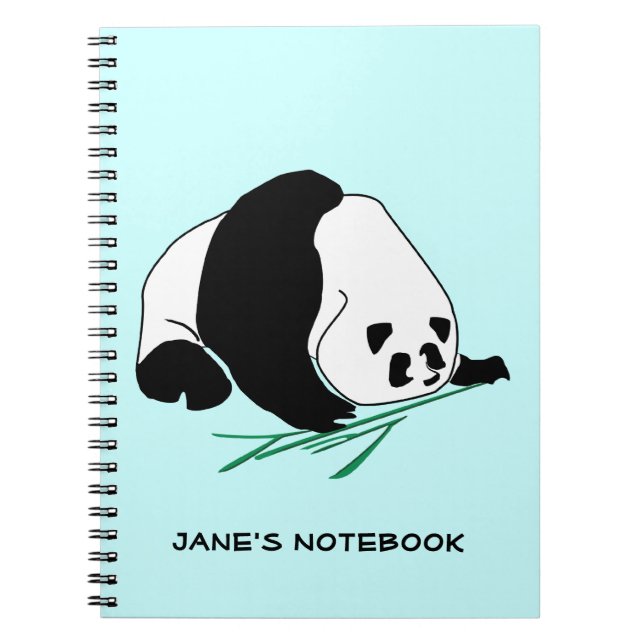 Black and White Panda Eats Bamboo Notebook (Front)