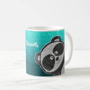 Black and White Panda Glitter Magic Sparkle Name Coffee Mug
