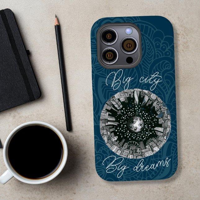 Black and white panorama city under the Moon Case-Mate iPhone Case (Creator Uploaded)