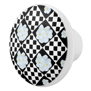 Black And White Pansy Design, Ceramic Knob