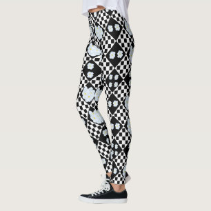Black And White Pansy Design, Leggings