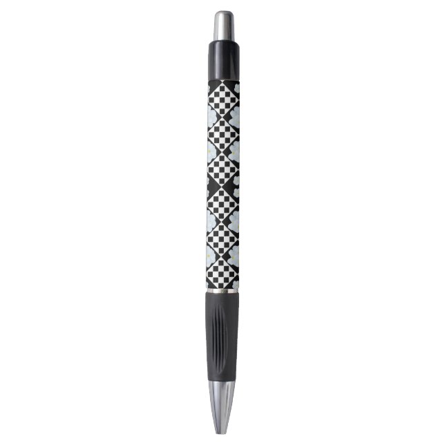 Black And White Pansy Design, Pen (Front Vertical)