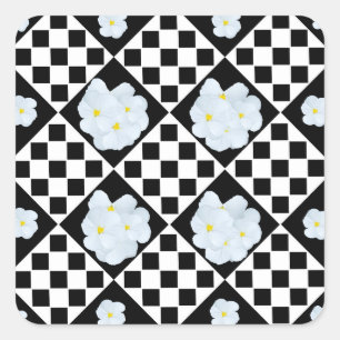 Black And White Pansy Design, Square Sticker