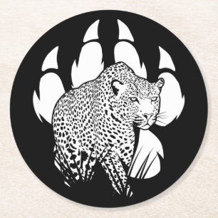 Black and White Panther Footprint Graphic Design Round Paper Coaster