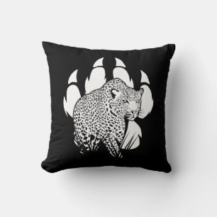 Black and White Panther Footprint Graphic Design Throw Pillow