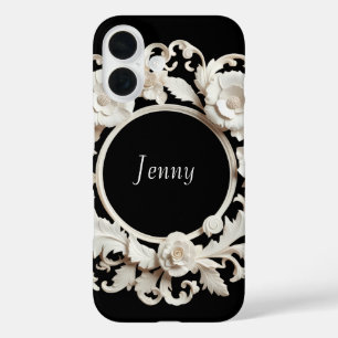 black and white paper flower frame Iphone 16 case