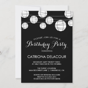 BLACK AND WHITE PAPER LANTERNS BIRTHDAY INVITATION