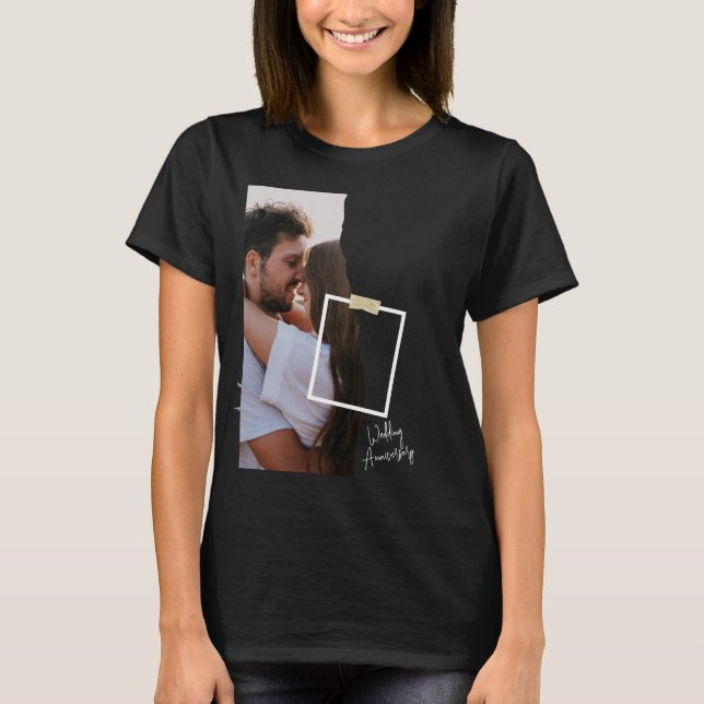 Black and White Paper Wedding Anniversary T-Shirt  (Front)