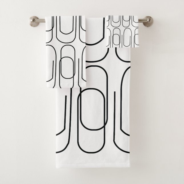 Black and White Paperclip Pattern Bath Towel Set (Insitu)
