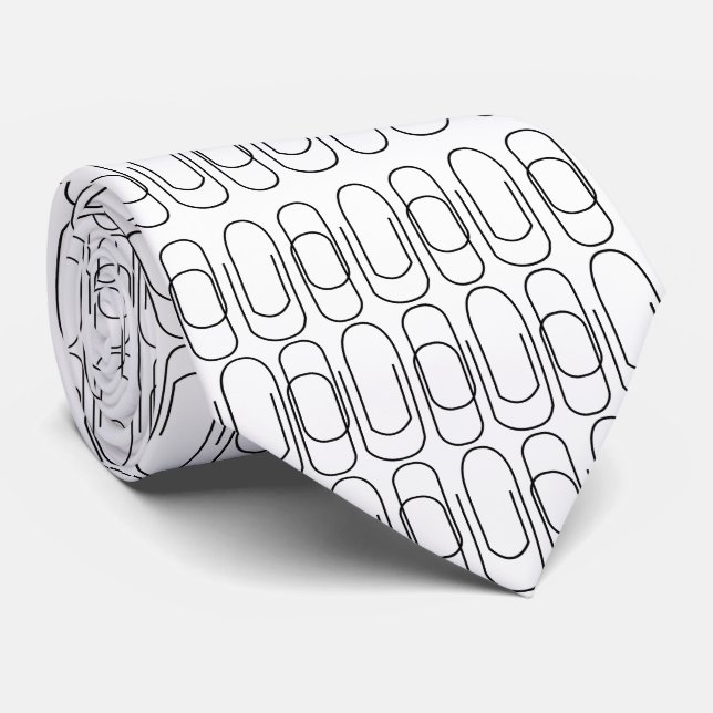 Black and White Paperclip Pattern Tie (Rolled)