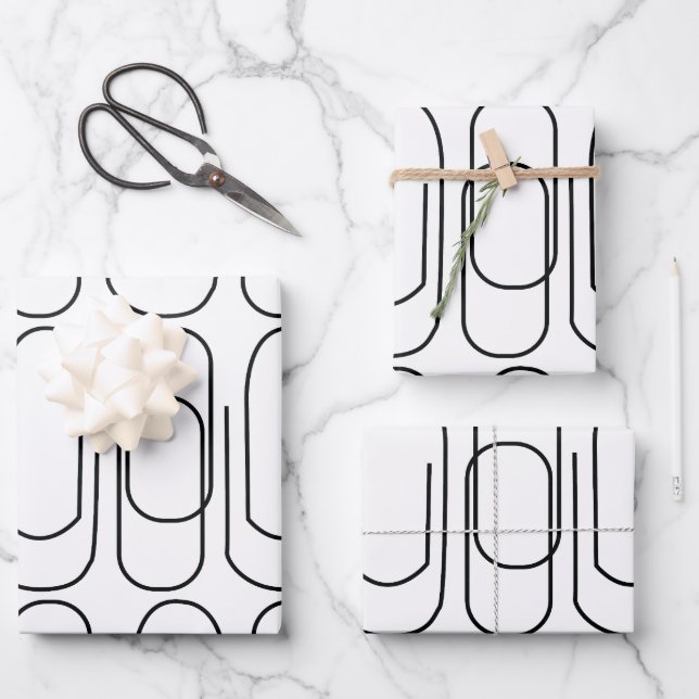 Black and White Paperclip Pattern Wrapping Paper Sheet (Front)