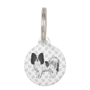 Black And White Papillon Cute Cartoon Dog Pet Tag