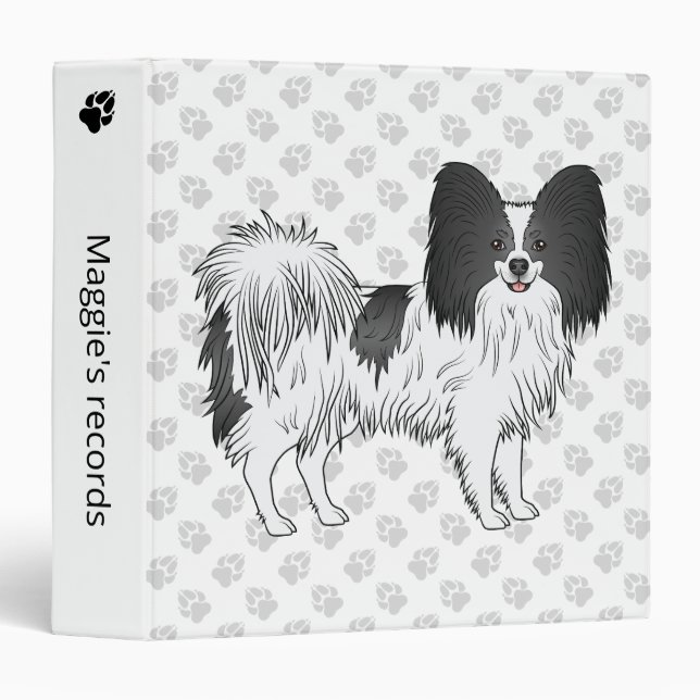Black And White Papillon Cute Dog With Custom Text Binder (Front/Spine)