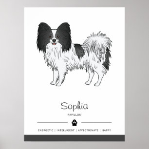 Black And White Papillon Cute Dog With Custom Text Poster