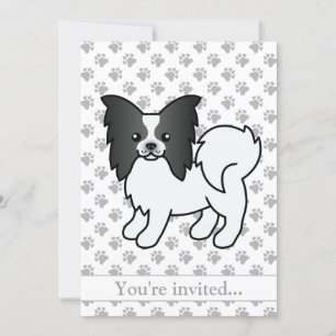 Black And White Papillon Dog Birthday Party Invitation