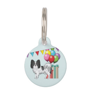 Black And White Papillon Dog Colourful Birthday Pet Tag