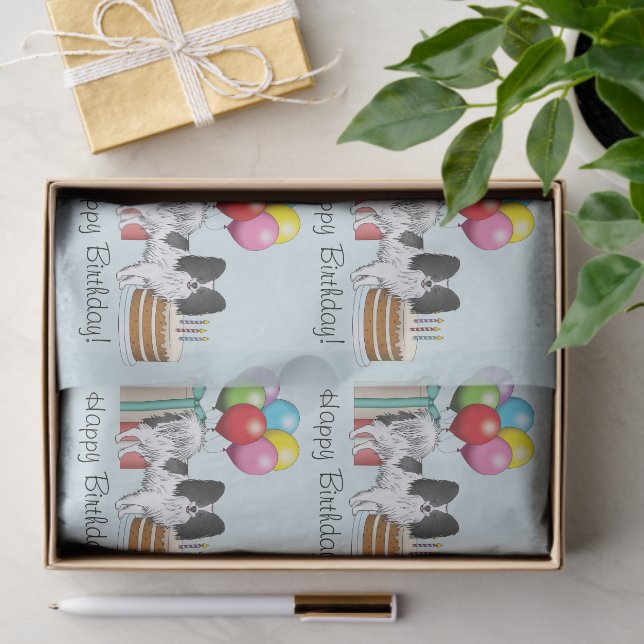 Black And White Papillon Dog Colourful Birthday Tissue Paper (Gift)