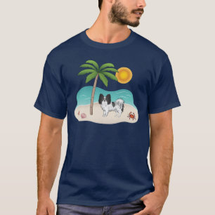 Black And White Papillon Dog Tropical Summer Beach T-Shirt