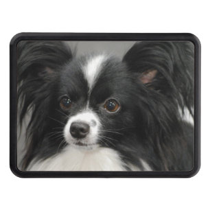Black and White Papillon Trailer Hitch Cover