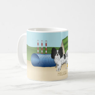 Black And White Papillon With Agility Equipment Coffee Mug