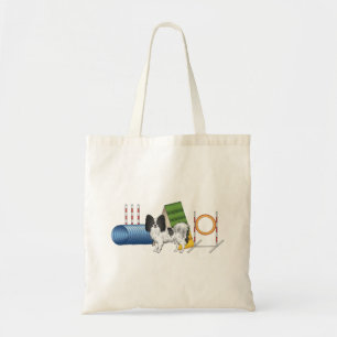 Black And White Papillon With Agility Equipment Tote Bag