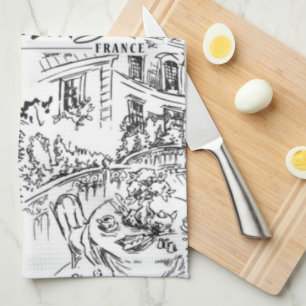 Black and White Paris Eiffel Toile  Kitchen Towel