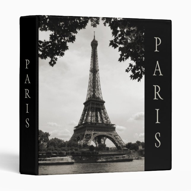 Black and White Paris Eiffel Tower Binder (Front/Spine)