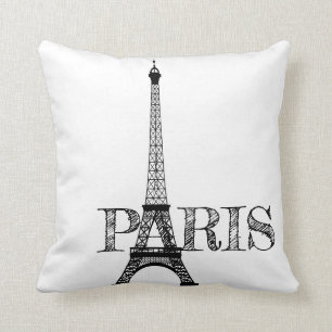 Black and White Paris Eiffel Tower Throw Pillow