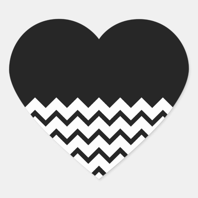 Black and White. Part Zig Zag, Part Plain Black. Heart Sticker (Front)