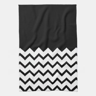 Black and White. Part Zig Zag, Part Plain Black. Kitchen Towel